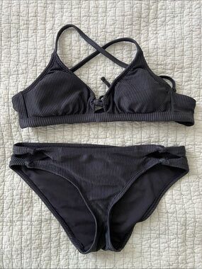Adore Me - Ribbed Black Two-Piece Bikini Set